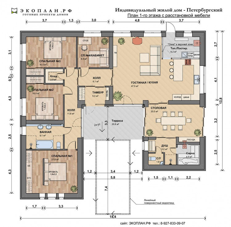 Планировка дома Петербургский, этаж 1